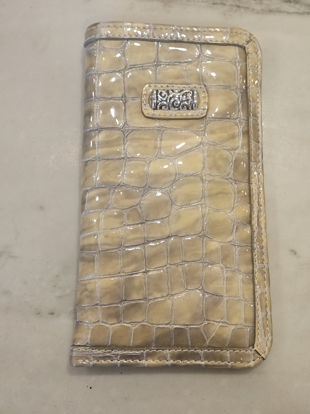 Brighton Tan Alligator Croc Embossed Patent Leather Slim Glasses Pouch